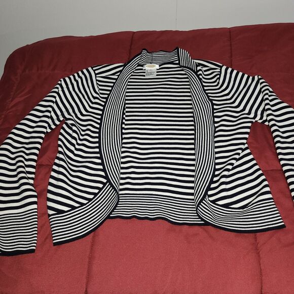 Talbots Cardigan Sweater Womens XL Navy Blue White Stripe With Edge Detail - Picture 1 of 4